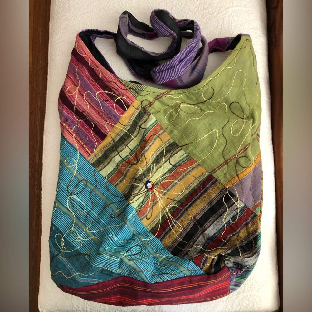 Multicoloured patchwork shoulder bag